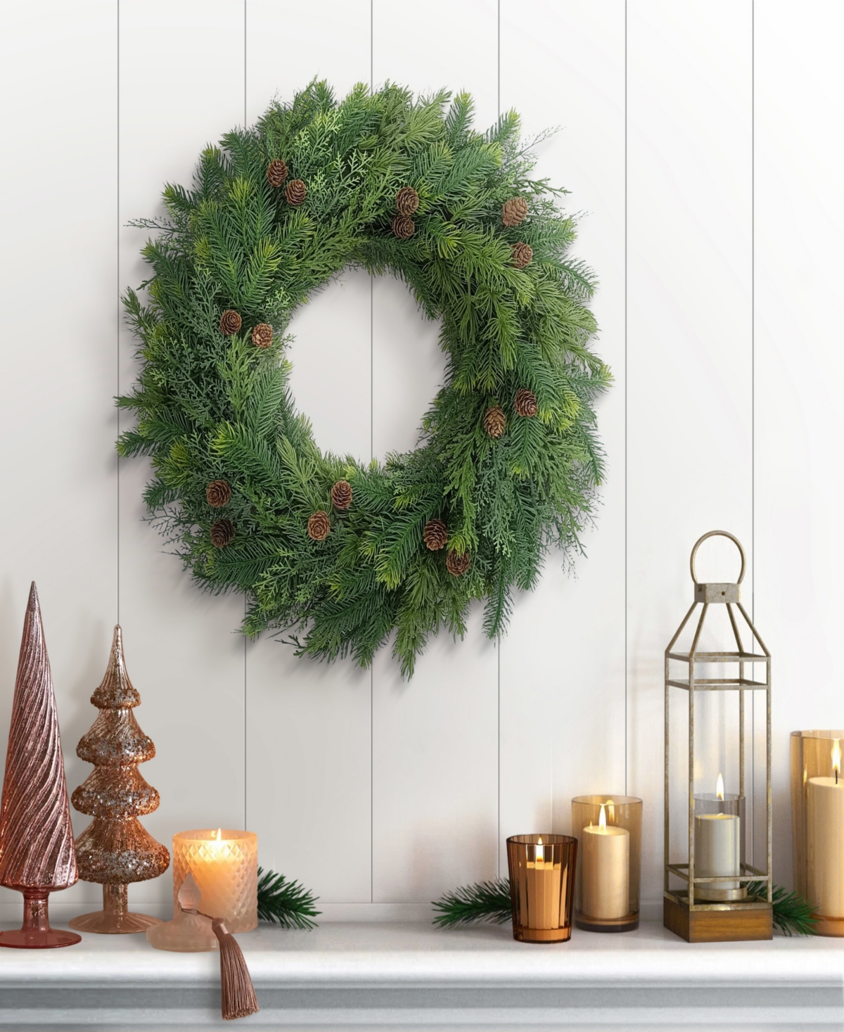 Puleo 24" Artificial Christmas Wreath With Pinecones In Green