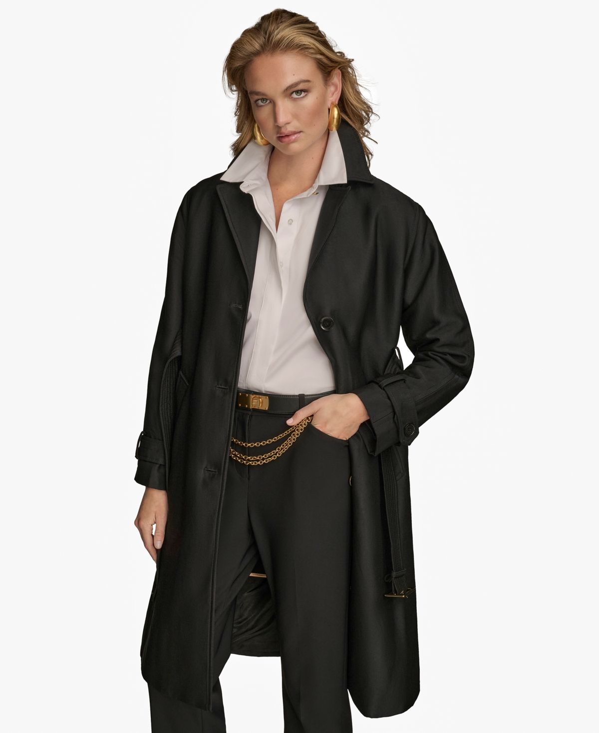 Donna Karan Women's Single-breasted Belted Trench Coat In Black