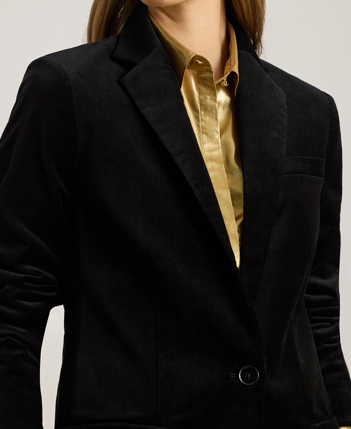 Ralph Lauren Petite Notched Lapel Long Sleeve Blazer In Black