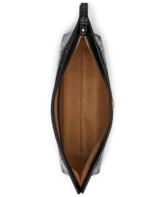 Crocodile-Embossed Leather Zipper Pouch