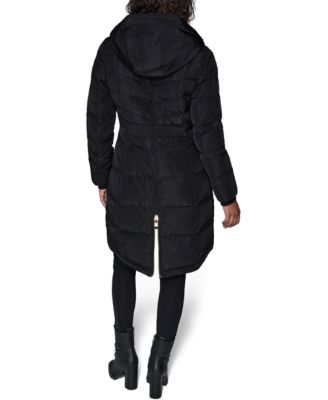 Women's Hooded Luxe Twill Detail Puffer Coat