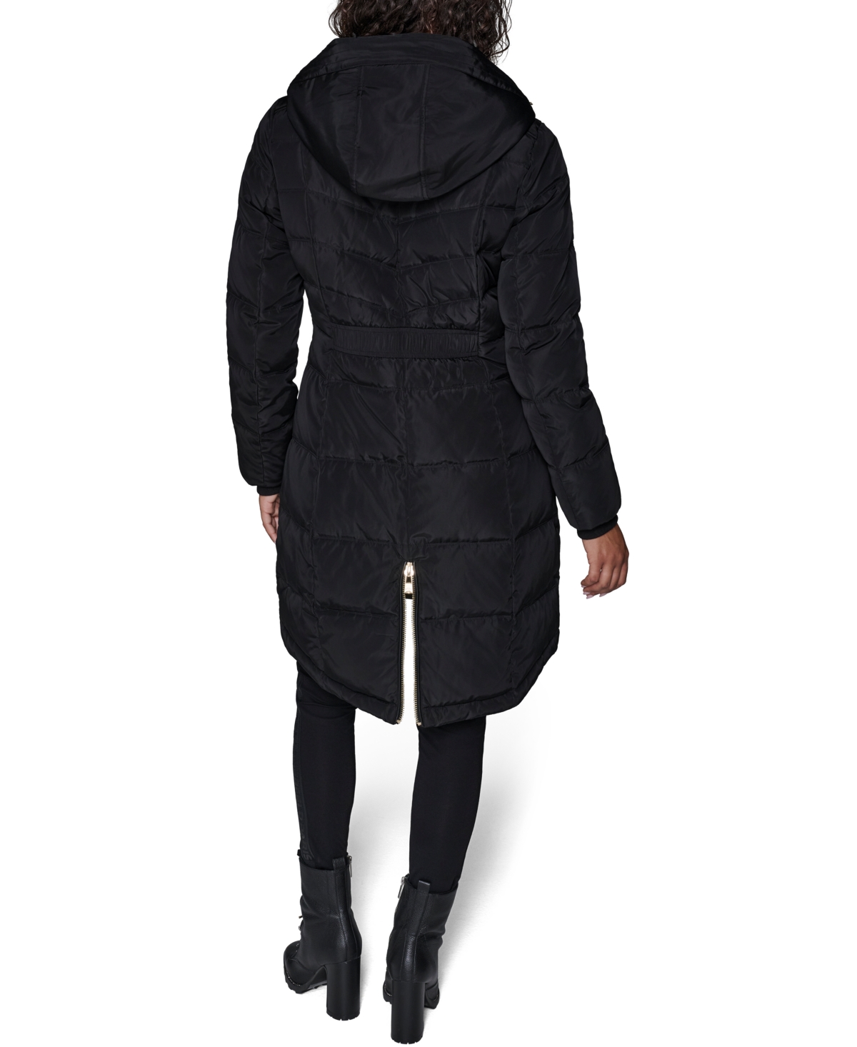 Karl Lagerfeld Women's Hooded Luxe Twill Detail Puffer Coat In Black