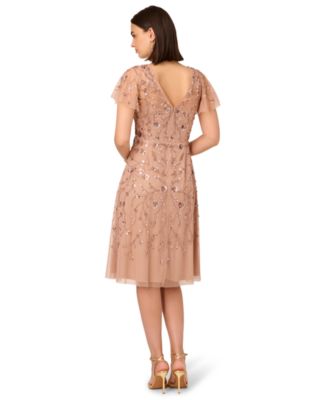 Women's Boat Neck Beaded Midi Dress