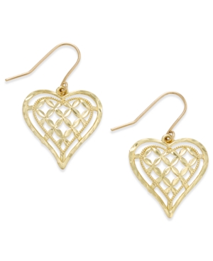 image of Openwork Heart Drop Earrings in 10k Gold
