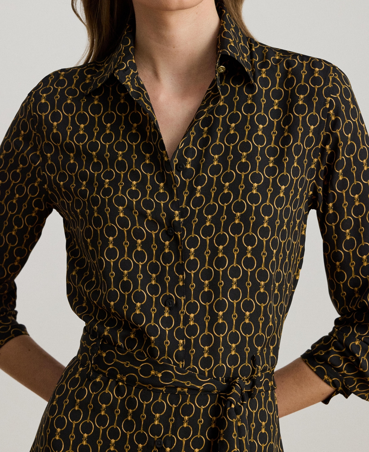 Ralph Lauren Women's Chain-print Crepe Shirtdress In Multi