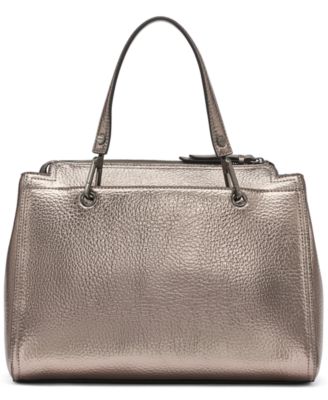 Garnet Triple Compartment Top Zipper Metallic Satchel