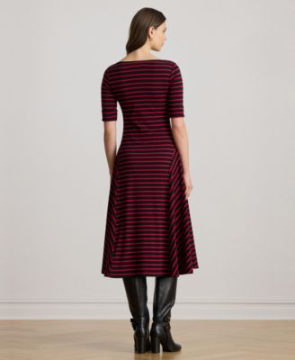 Women's Striped Stretch Cotton Midi Dress