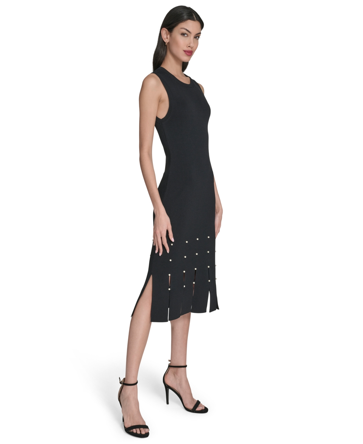Vince Camuto Petite Sweater Slit Hem Midi Dress In Black