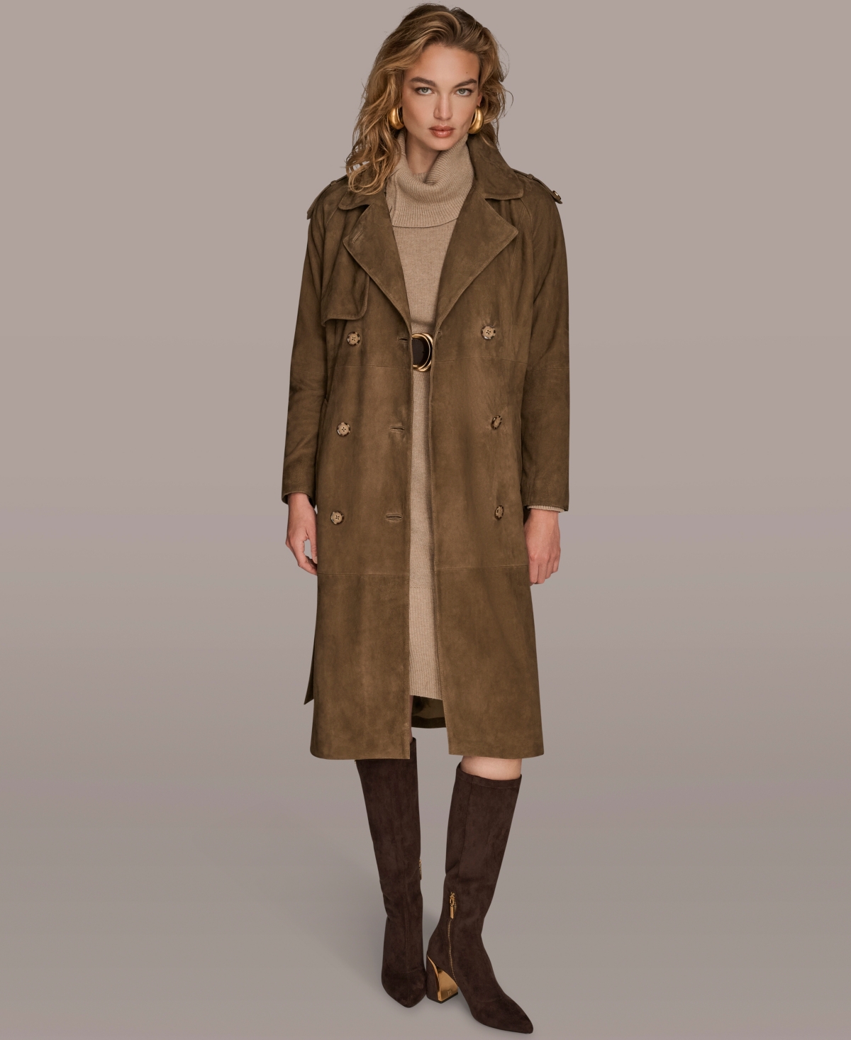 Donna Karan Women's Double Breasted Belted Trench Coat In Brown