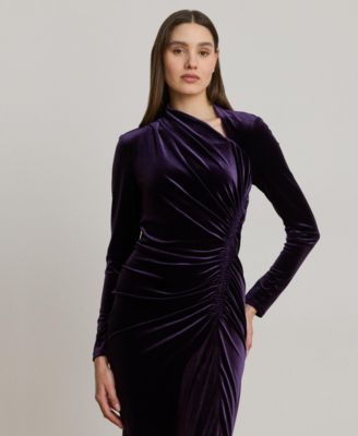 Women's Velvet Asymmetrical Neck Dress