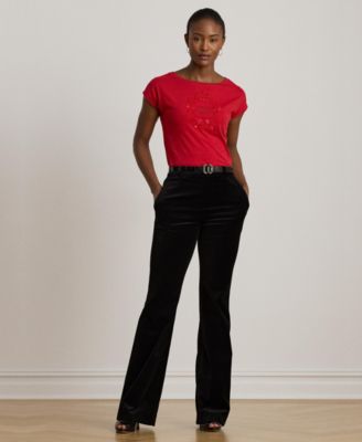 Women's Sequin Detail Boat Neck Jersey T-Shirt