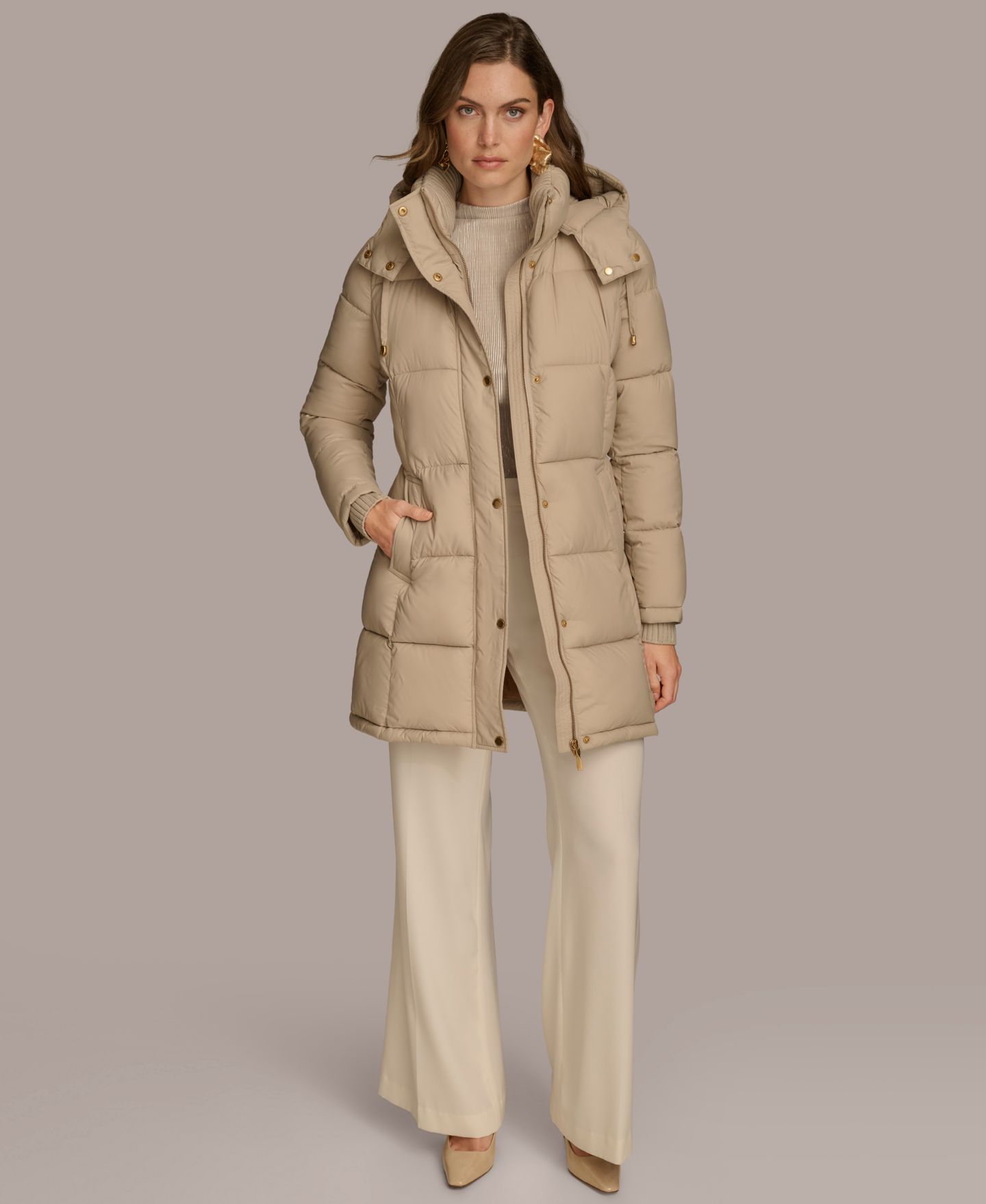 Женская куртка Donna Karan New York Hooded Puffer, цвет: Тёмный серо-коричневый — фото 2