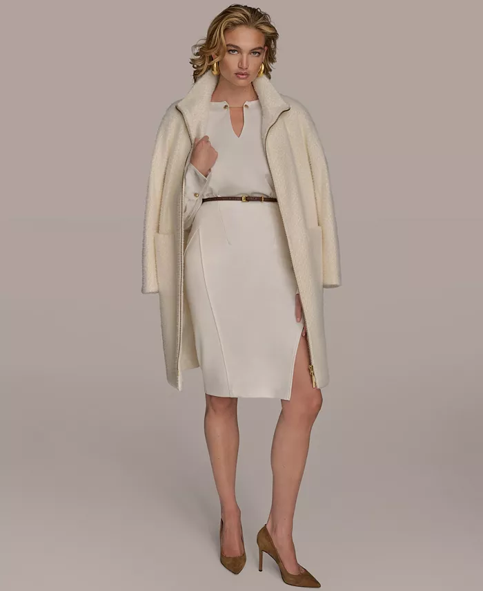 Women's Zip Front High Collared Coat - thumbnail 5