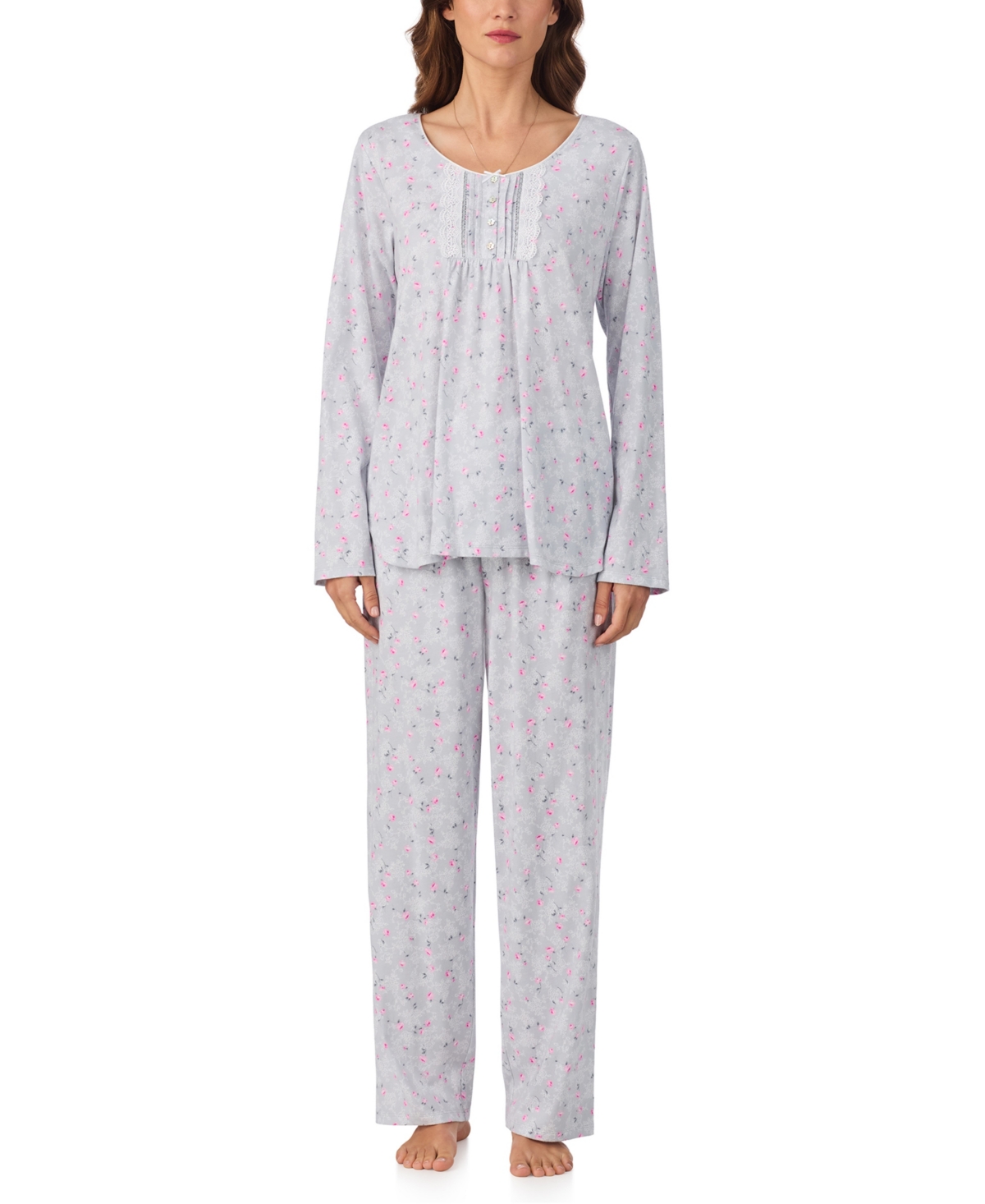Eileen West Women's Brushed Cotton Jersey Long Sleeve Pajama Set In White