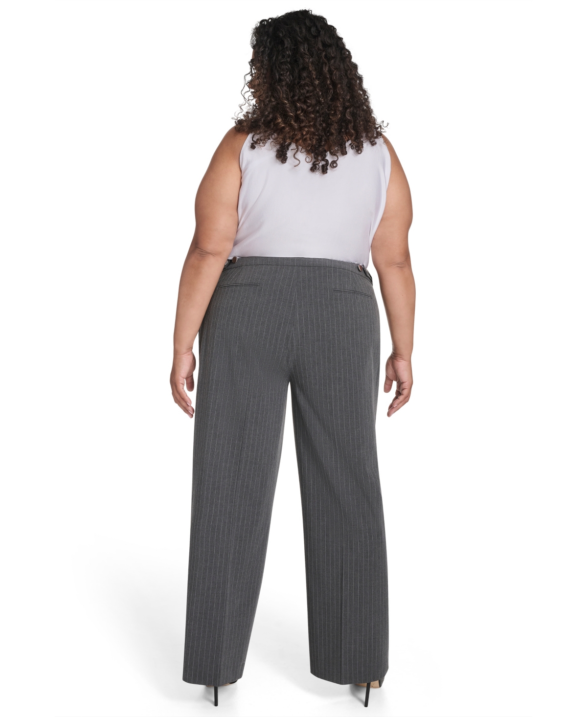 Calvin Klein Plus Size Pinstriped Mid Rise Pants In White