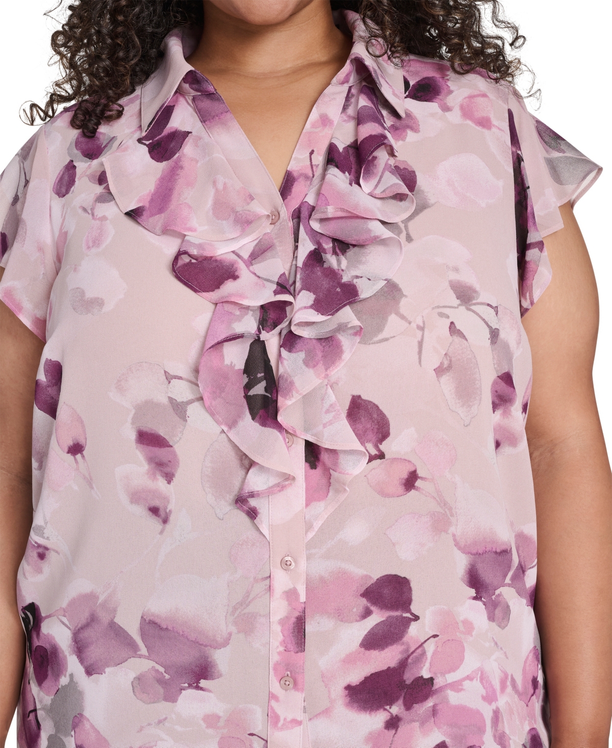 Calvin Klein Plus Size Ruffle Front Short Sleeve Top