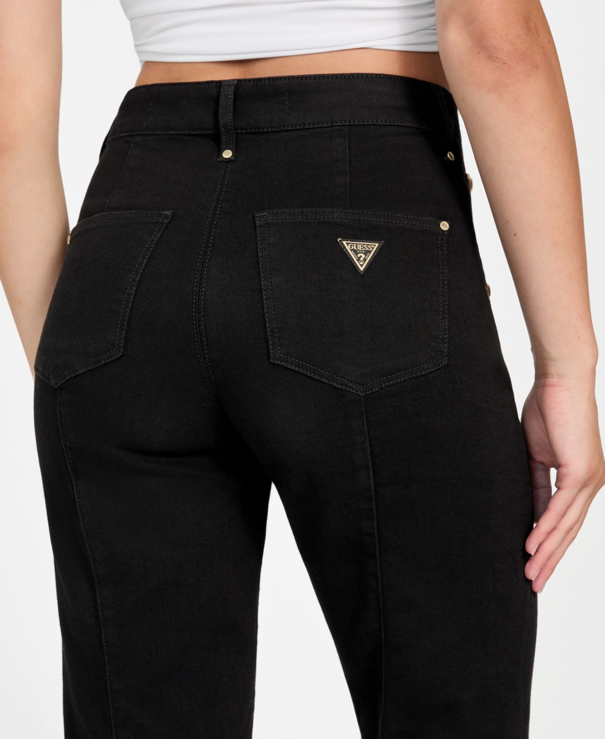 Guess New Faye High Waist Flare Leg Sailor Jeans In Black