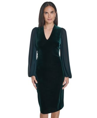 Women's V-Neck with Chiffon Sleeve and Back Yoke Bodycon Dress