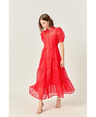 Women's Gridded Organza Tiered Maxi Dress