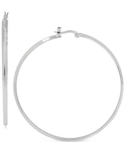 Touch of Silver Thin Hinged Hoop Earrings in Silver-Plated Metal