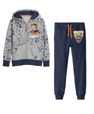 Boys Classic Youth Gray Zip Hoodie and Navy Jogger Pants