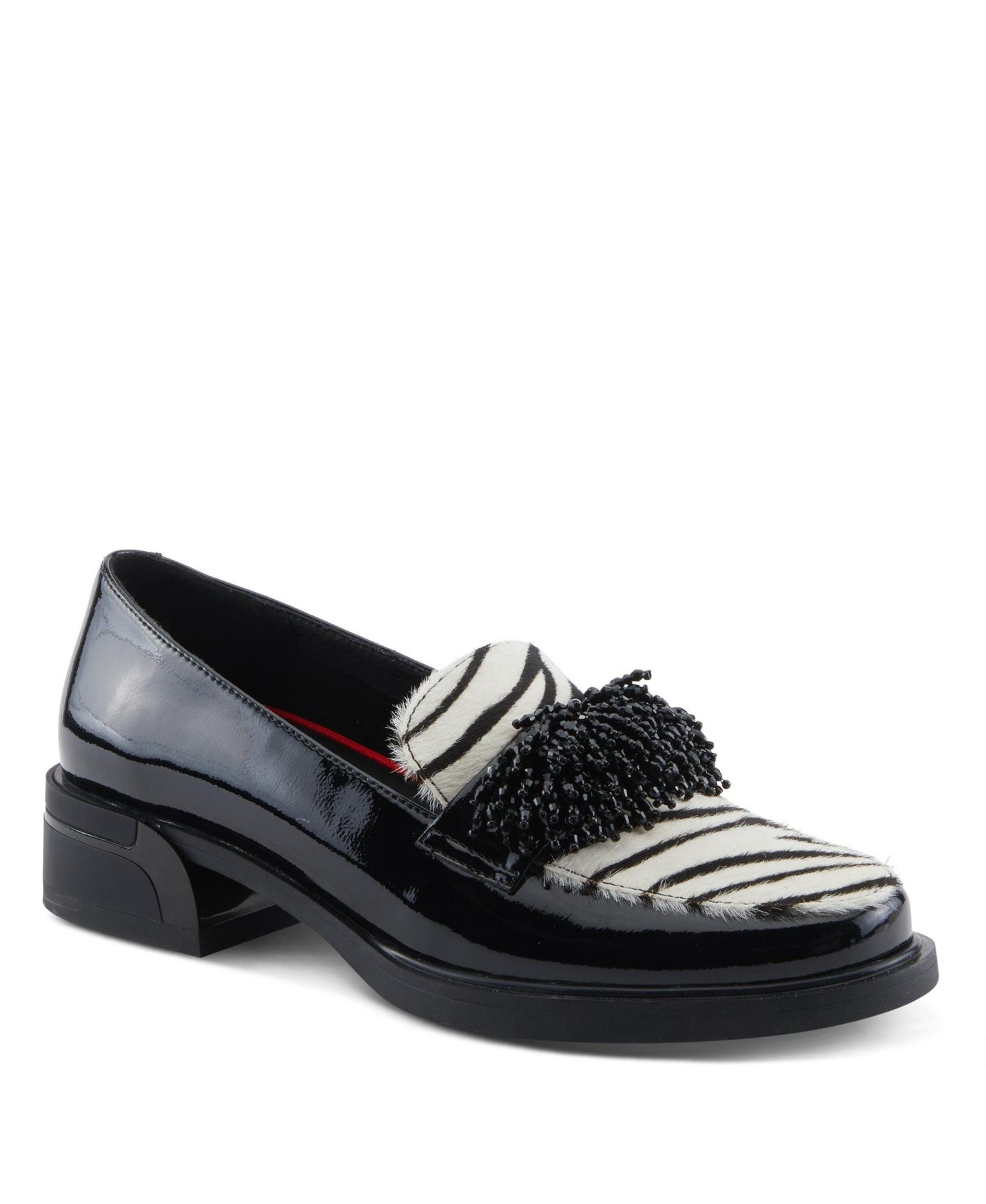 Женские туфли Azura Gogetter-Zeb Loafer Slip-ons with Patent and Zebra Print Upper, Crystal Embellishment, Sculptural Block Heel, and Leather Insole, цвет: Чёрный лаковый разноцветный — фото 1