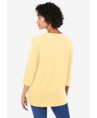 Plus Size Perfect Three-Quarter Sleeve V-Neck Tunic