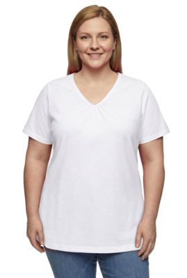 Plus Size Women's Perfect Short-Sleeve Shirred V-Neck Tunic Top