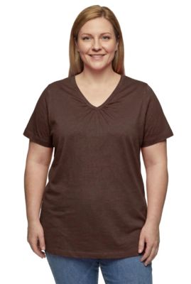 Plus Size Women's Perfect Short-Sleeve Shirred V-Neck Tunic Top