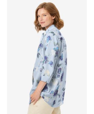 Plus Size No Iron Three-Quarter Sleeve Peachskin Shirt