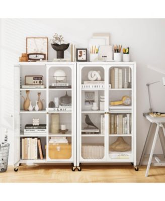 Storage Cabinet with Wheels & 2 Translucent Doors Adjustable Shelves Sideboard