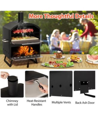 16" Outdoor Pizza Oven with Stone Peel & Grill Racks Folding Legs and Cover