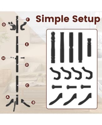 Solid Rubber Wood Coat Rack with 3 Adjustable Heights and 11 Hooks for Hallway