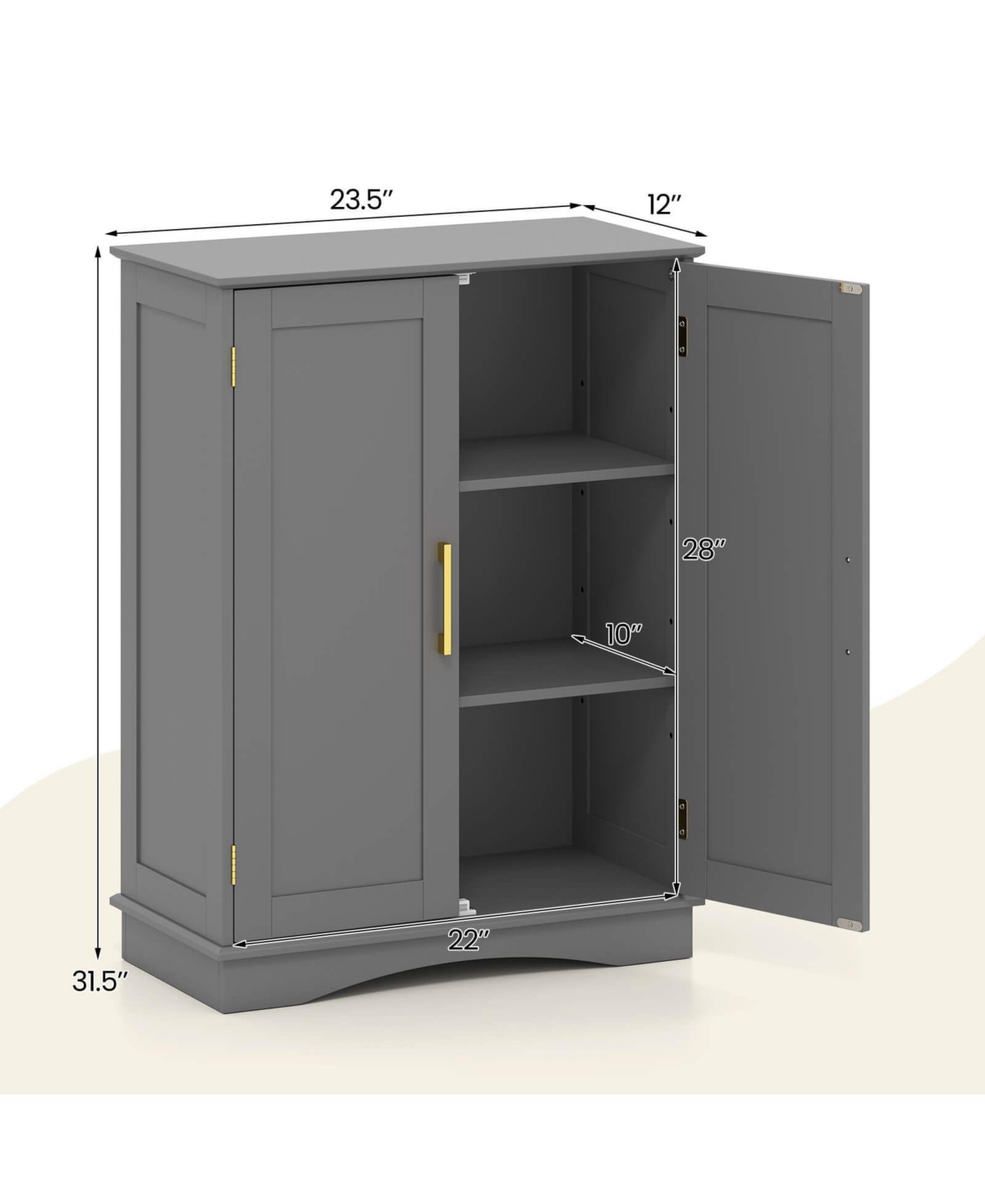 Costway Floor Storage Cabinet Modern Organizer with Adjustable Shelves &2 Doors