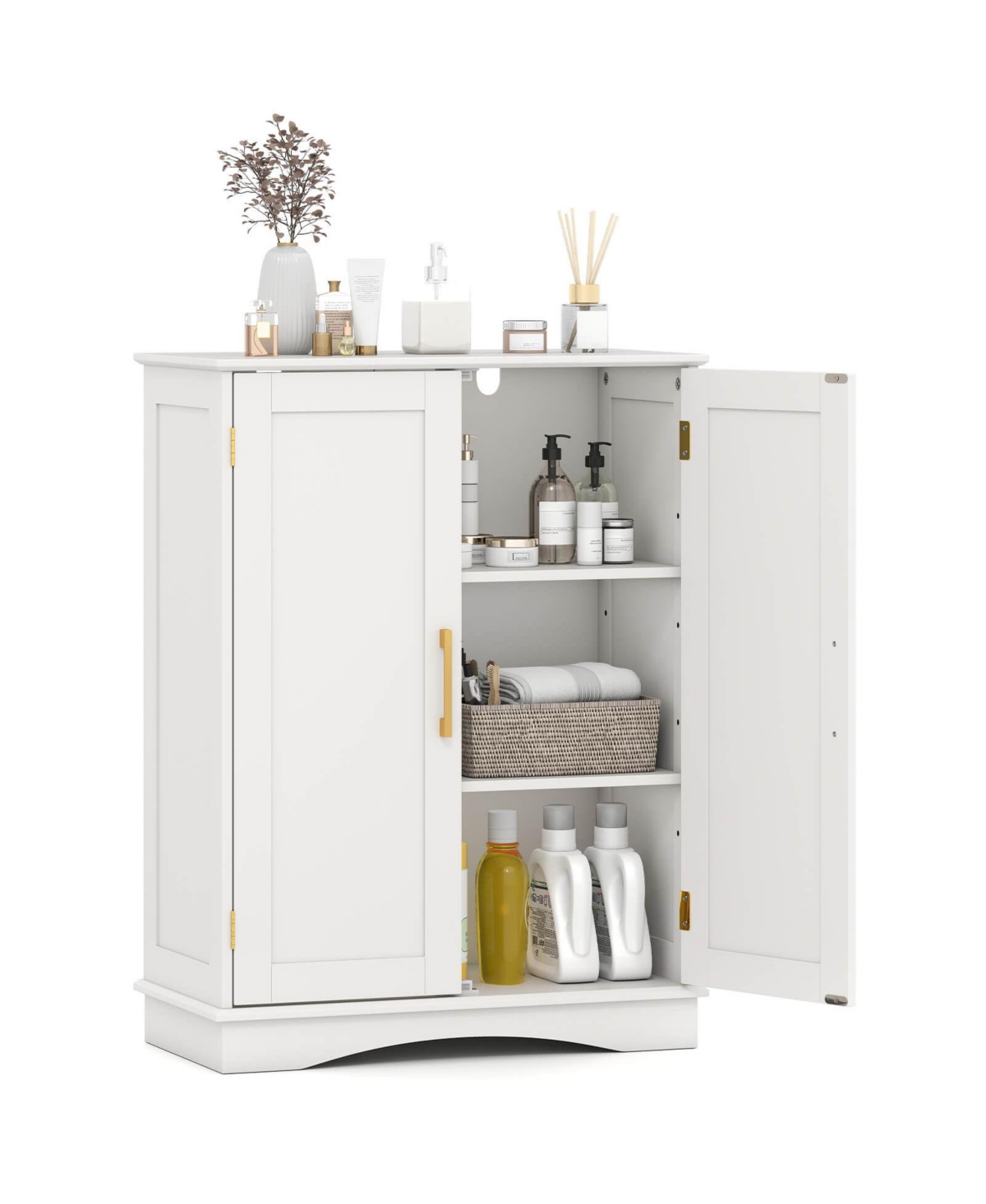 Costway Floor Storage Cabinet Modern Storage Organizer with Adjustable Shelves &2 Doors