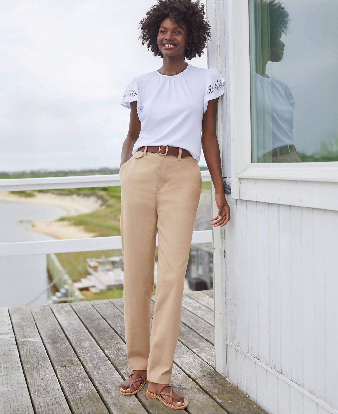 Женские брюки Lands' End Petite Chino High Rise Rail Straight Leg, цвет: Пустынный рыжевато-коричневый — фото 4