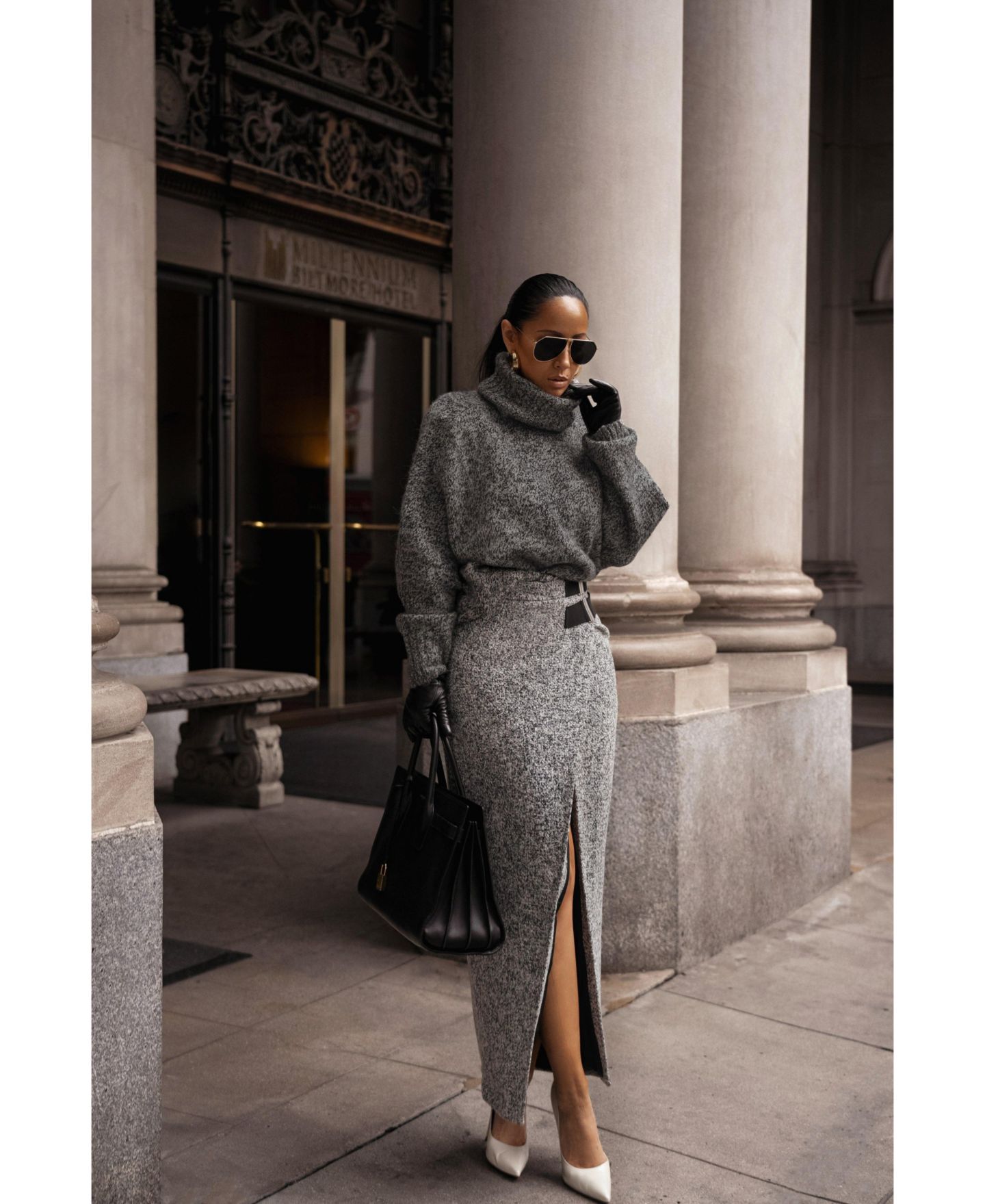 Женская юбка JLUXLABEL Gisele Tweed Slit, цвет: Серый — фото 4