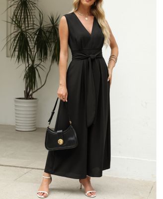 Women's Sleeveless Tie Front Jumpsuit