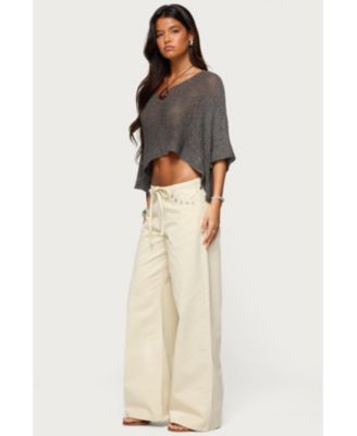 Womens Grommet Tie Waist Low Rise Jeans