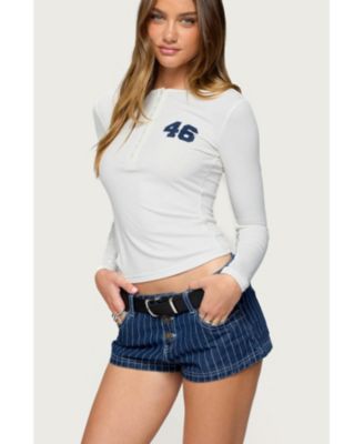 Womens 46 Ribbed Henley Top