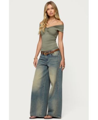 Womens Twisted Front Off Shoulder Top