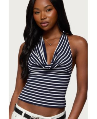 Women's Striped Cowl Neck Halter Top