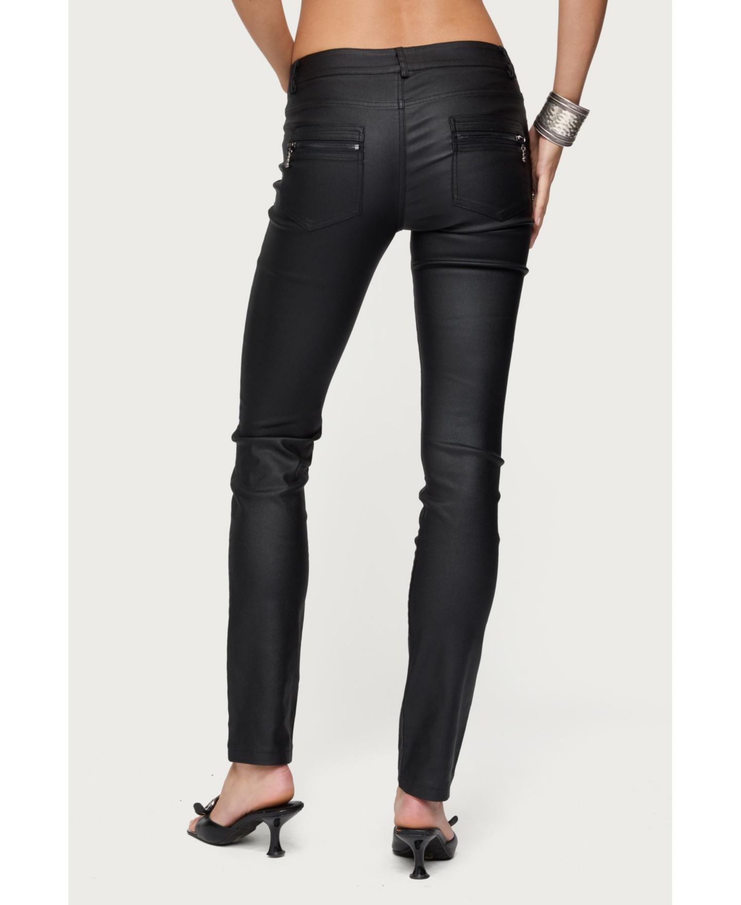 Женские джинсы Edikted Kaede Faux Leather Skinny, цвет: Чёрный — фото 2