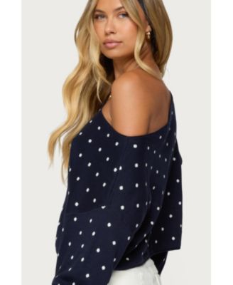 Women's Oversized Off Shoulder Polka Dot Sweater