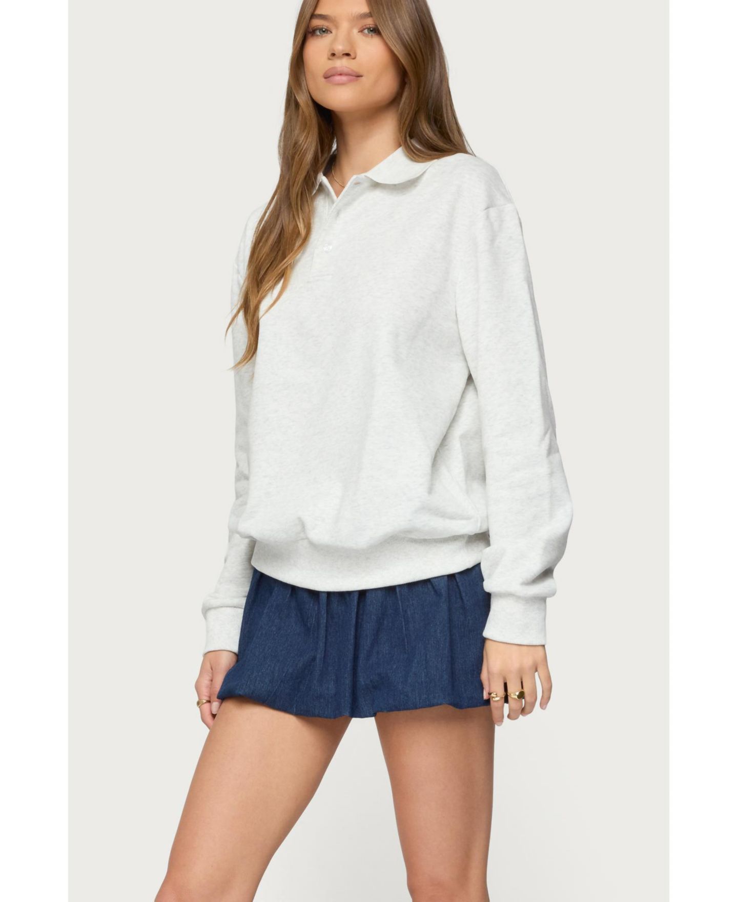 Женский свитшот Edikted Scholar Oversized Polo Sweatshirt, цвет: Серый меланжевый — фото 5