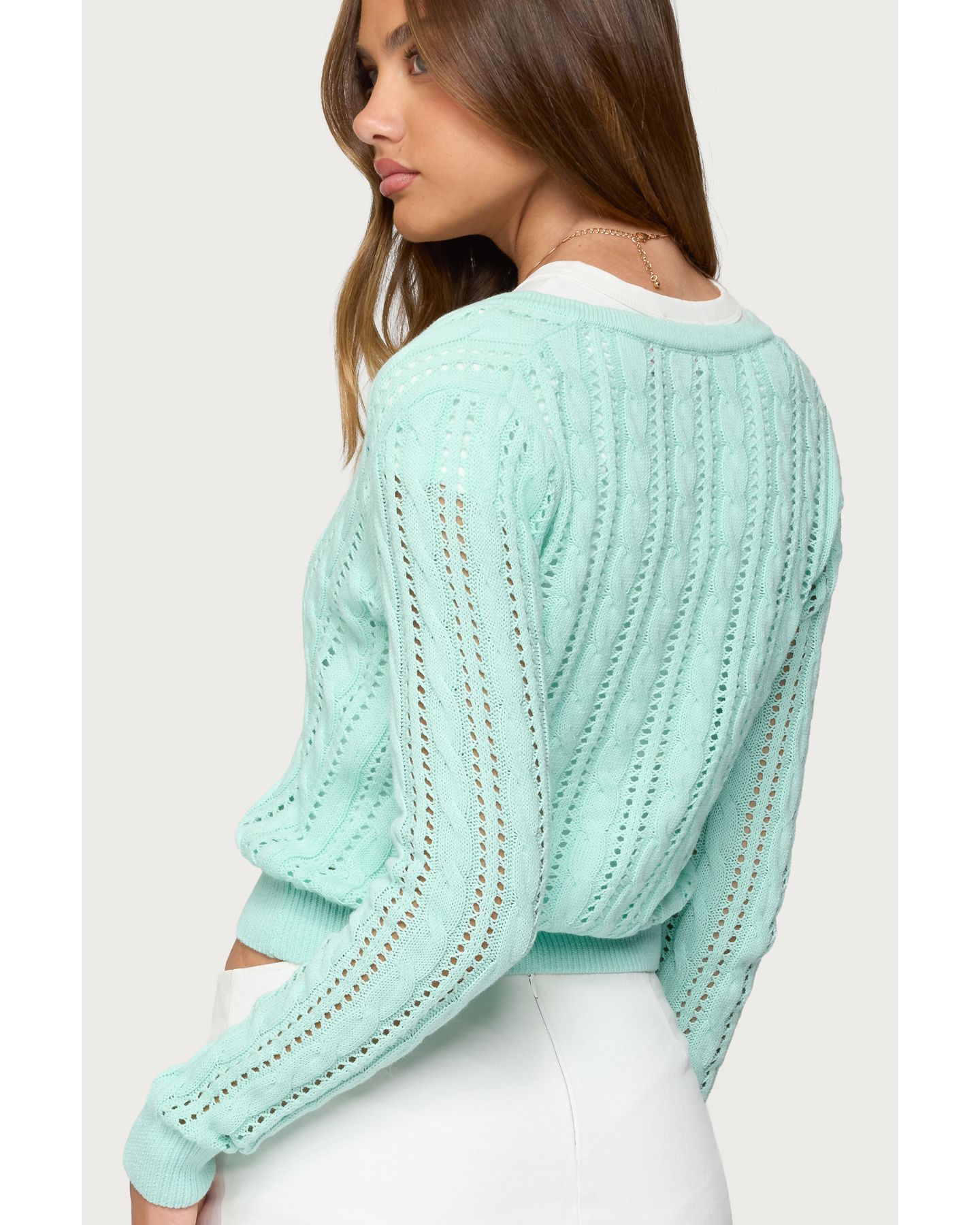 Женский кардиган Edikted Haisley Cable Knit, цвет: Аквамариновый — фото 4