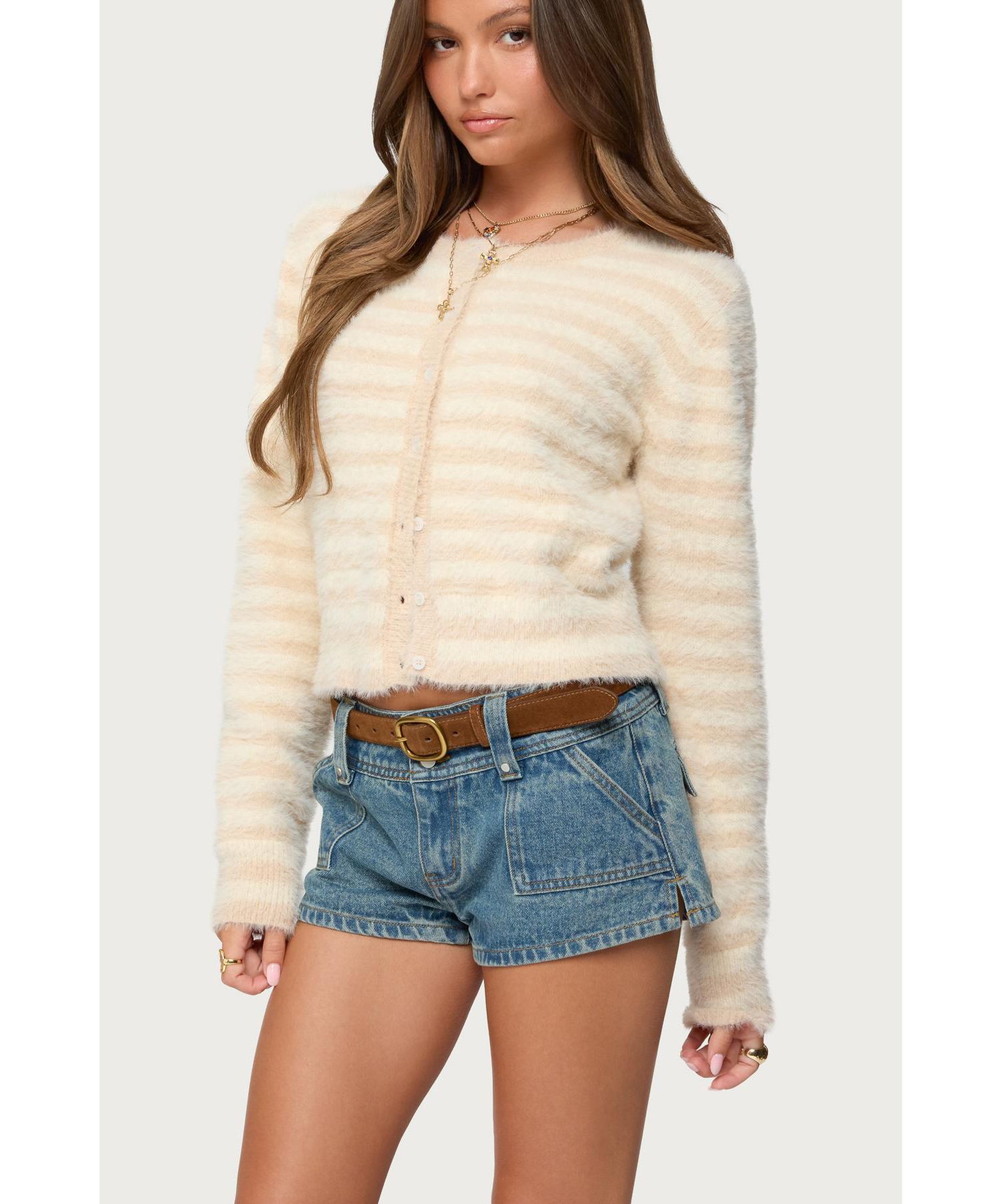 Women's Aria Striped Fuzzy Knit Cardigan