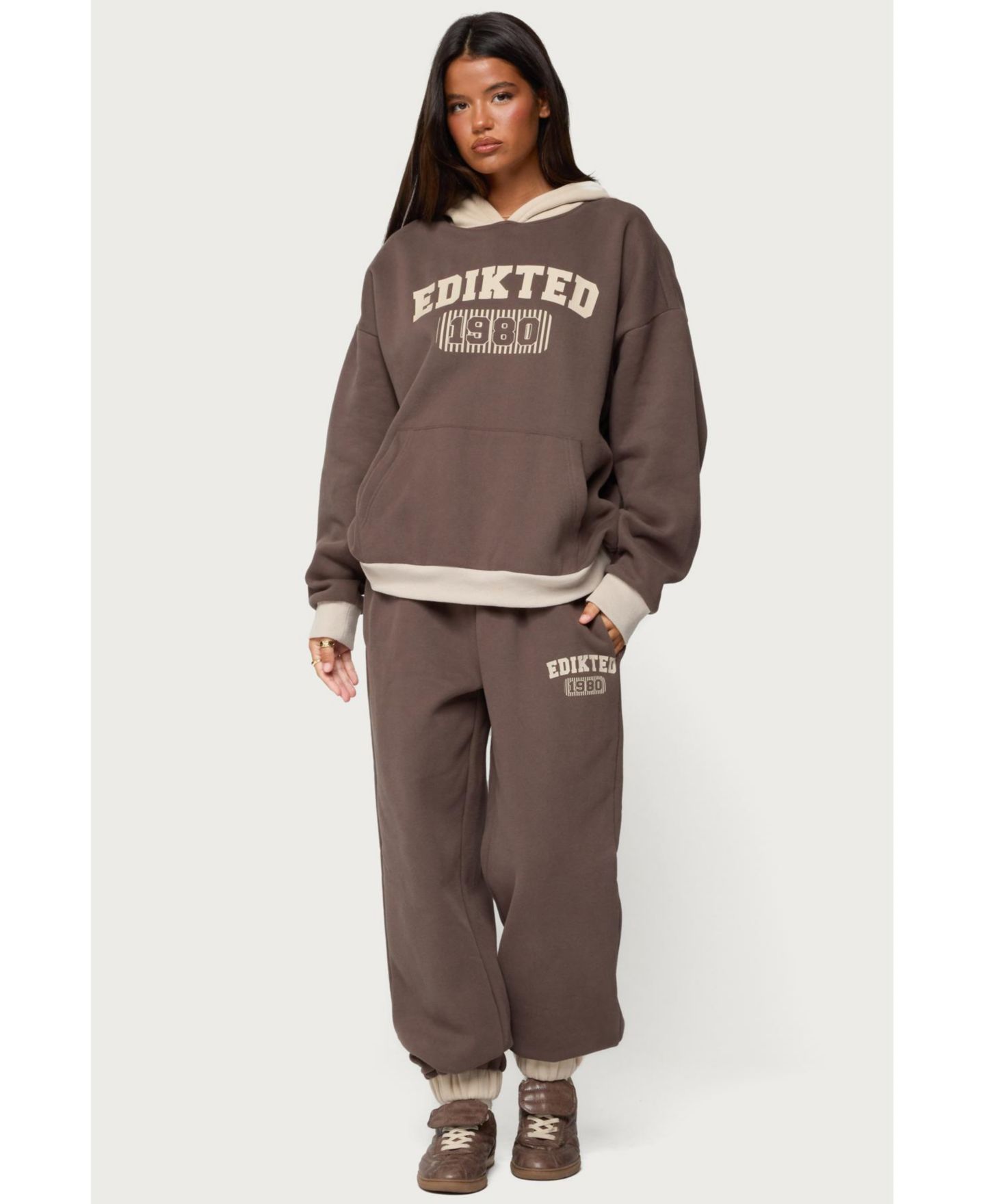 Женское худи Edikted 1980 Oversized, цвет: Коричневый — фото 4