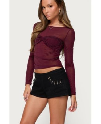 Women's Oona Sheer Gathered Long Sleeve Top