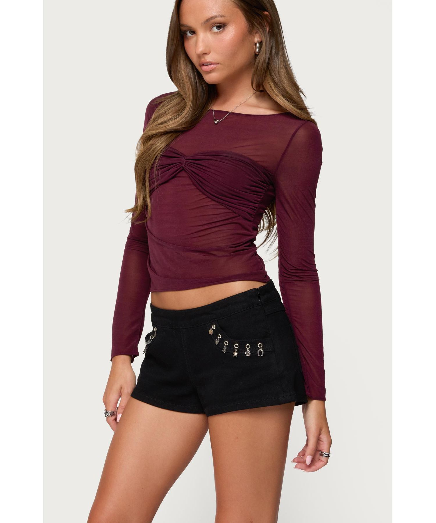Womens Oona Sheer Gathered Long Sleeve Top